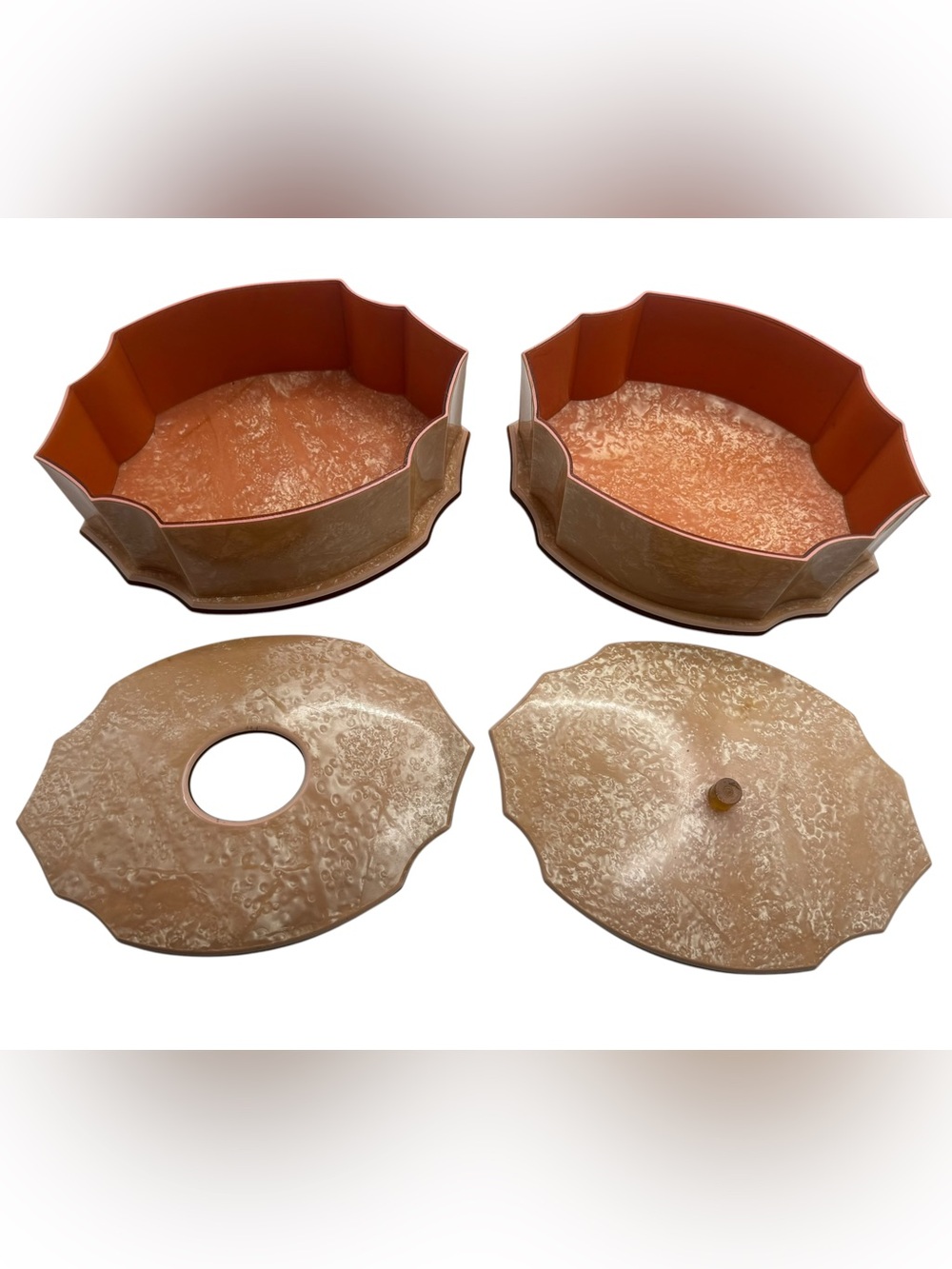 1920’s Art Deco Marbled Celluoid Hair Catcher and Powder Vanity Dishes